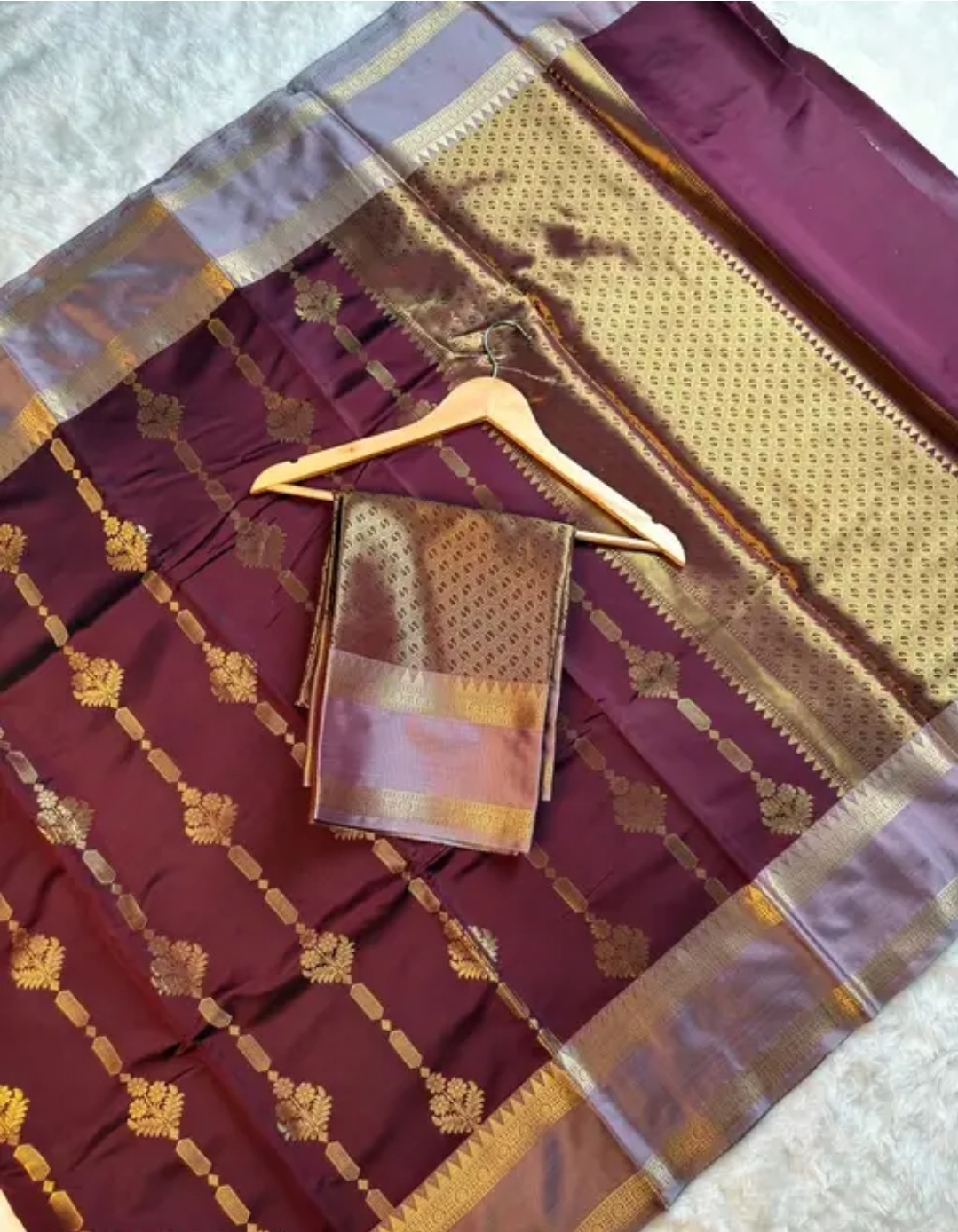 Royal Wine Banarasi Semi Katan Silk Saree with Heavy Gold Zari Pallu