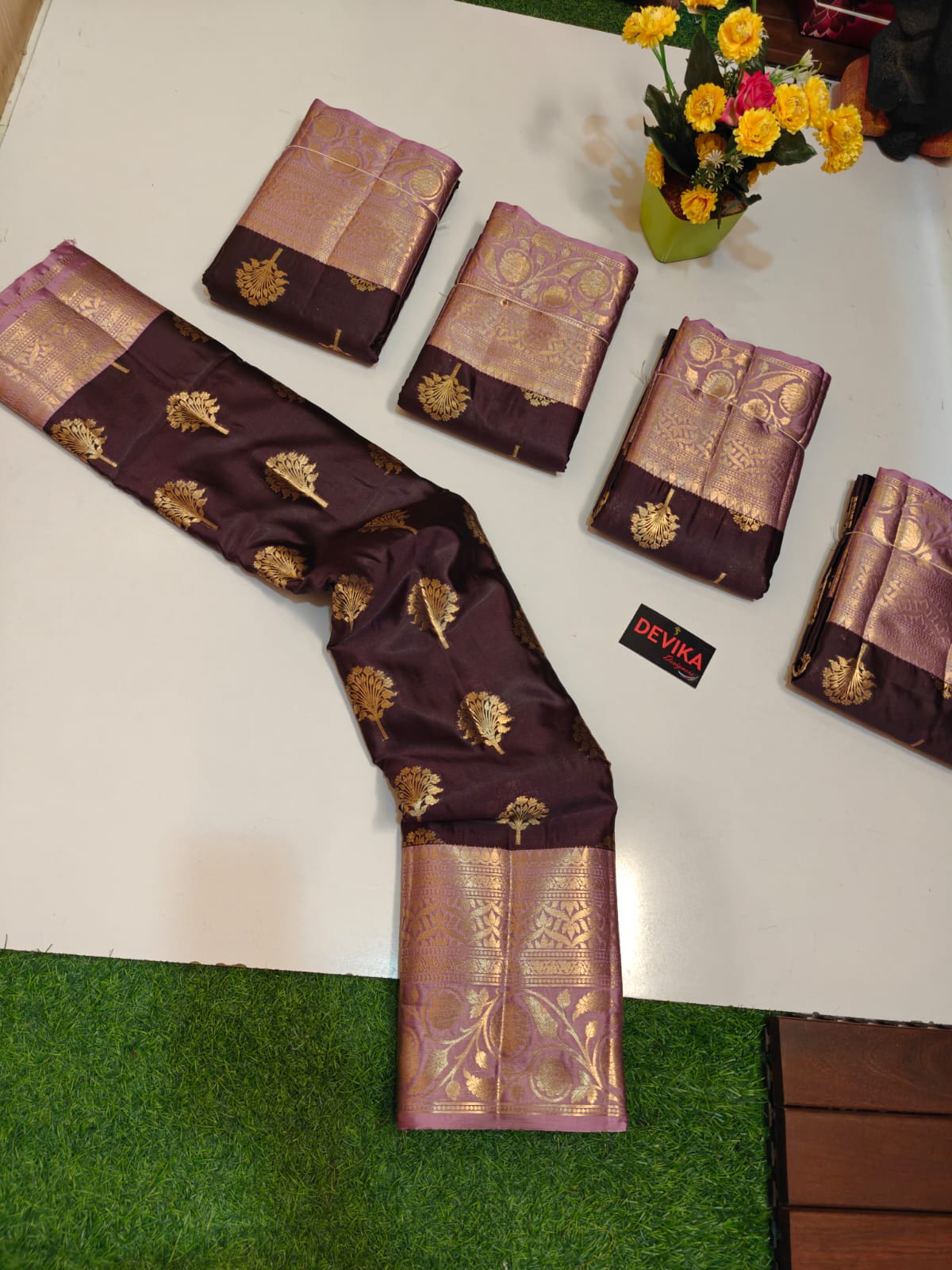 Classic Wine &amp; Pink Banarasi Semi Katan Saree
